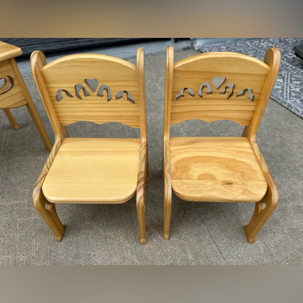 Vintage Wooden Doll Table (1) & Chairs (2) Furniture Set - Picture 13 of 17